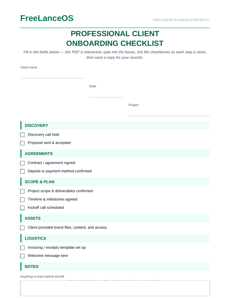 Client Onboarding Checklist — FreeLanceOS template preview