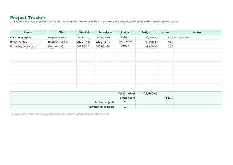Project Tracker — FreeLanceOS template preview